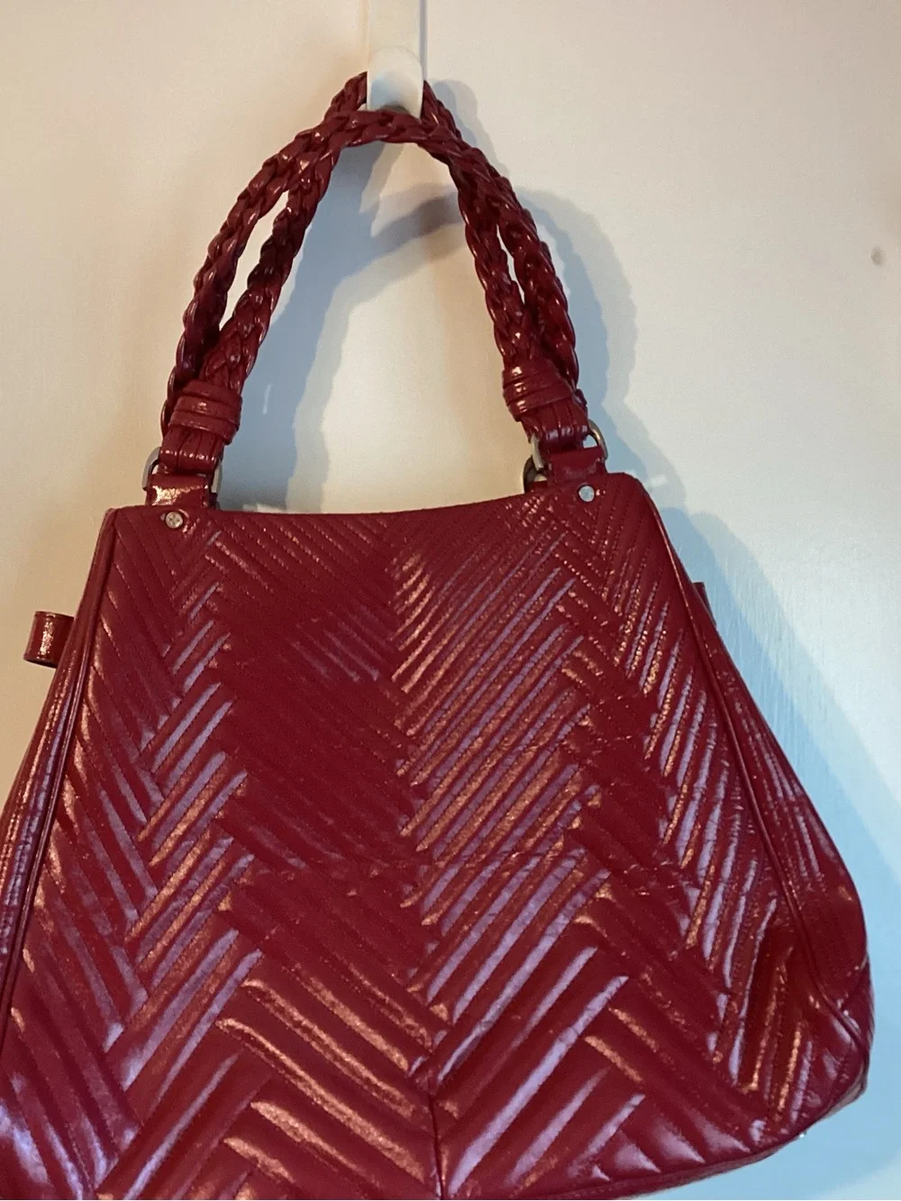 Cole Haan Red Quilted Chevron Leather Shoulder Tote